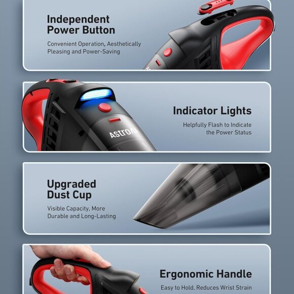 AstroAI Car Vacuum, Car Accessories, Portable Handheld Vacuum Cleaner with 12V D - Picture 6 of 11